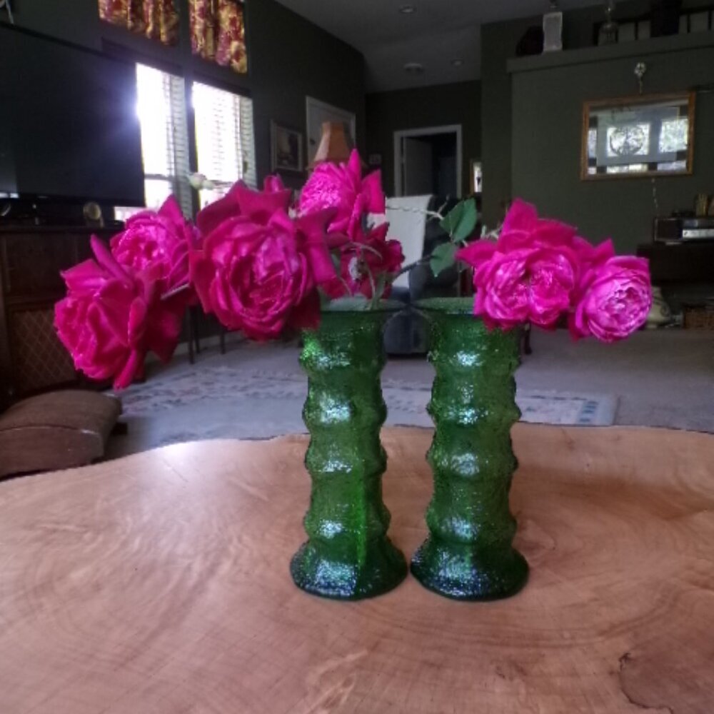 ✨️💐Rare E.O. Brody Emerald Crinkle Glass Vases/Candleholders  🇺🇸 USA Made